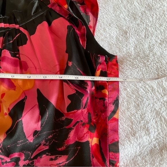Tahari Dress Red Black Pink Satin Floral Ruffle Satin Size M - Picture 10 of 11